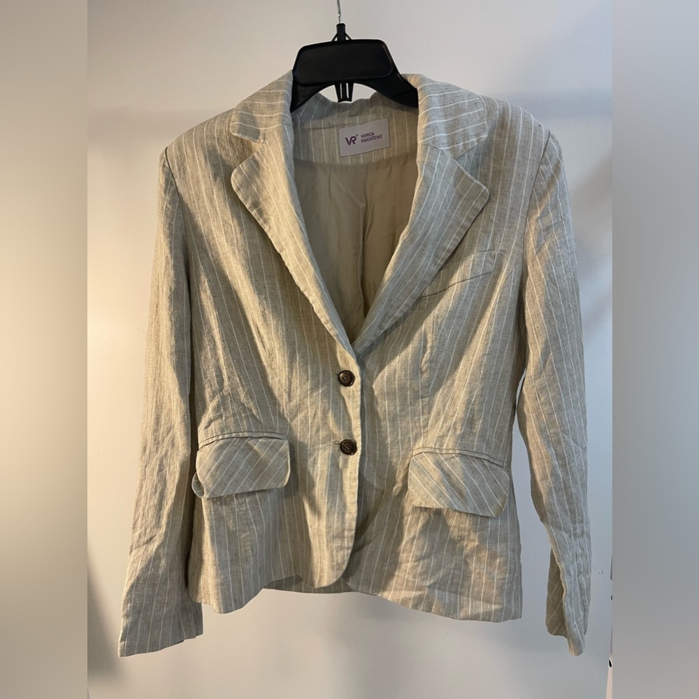Beige Linen button down Blazer